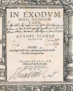 Fig.7 : Page de titre de In Exodum Mosi Commentarii, par Johannes Brenz