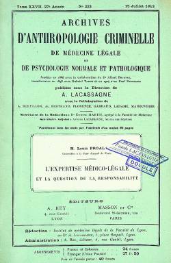 Page de couverture des Archives d'Anthropologie criminelle, de Médecine légale et de Psychologie normale et pathologique