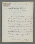 Seconde lettre de Pierre Charnier adressée à Edouard Réveil, maire de Lyon, au sujet de la saisie d'échantillon de tissus en vue de constituer une collection destinée à la Chambre de Commerce.