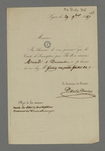 Lettre de P.de la Perrière adressée à Pierre Charnier dans laquelle il l'informe de la date de la réunion du comité de souscription pour Pie IX, chez Guérin.