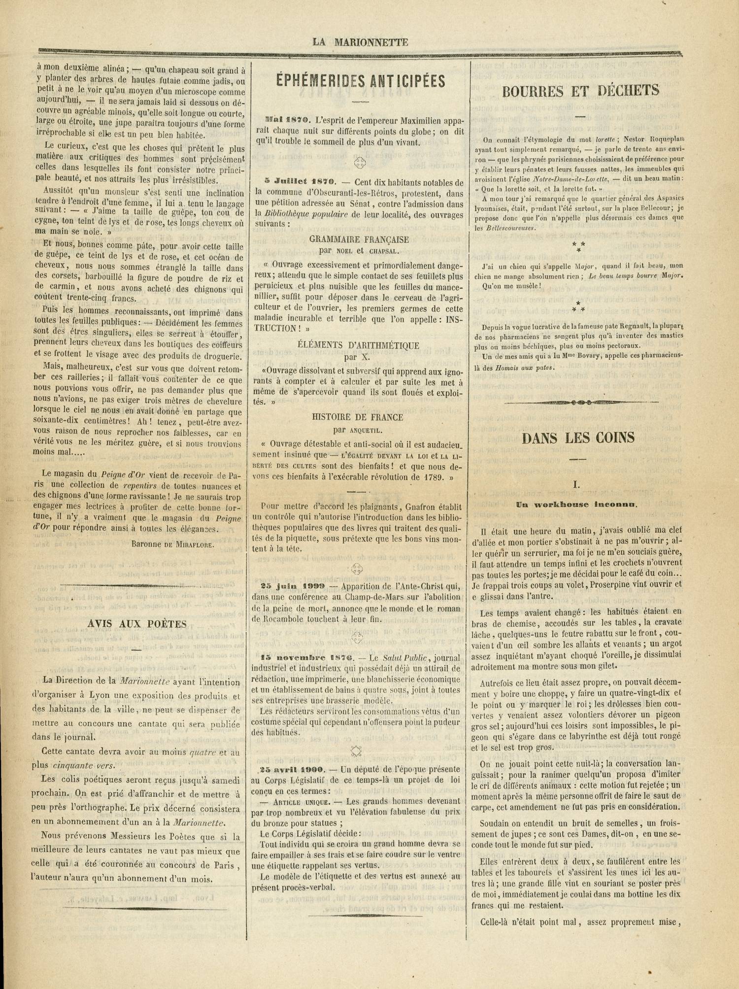 Contenu textuel de l'image : à mon deuxième alinéa ; -- qu'un chapeau soit grand à y planter des arbres de hautes futaie comme jadis, ou petit à ne le voir qu'au moyen d'un microscope comme aujourd'hui, — il ne sera jamais laid si dessous on découvre un agréable minois, qu'elle soit longue ou courte, large ou étroite, une jupe paraîtra toujours d'une forme irréprochable si elle est un peu bien habitée. 