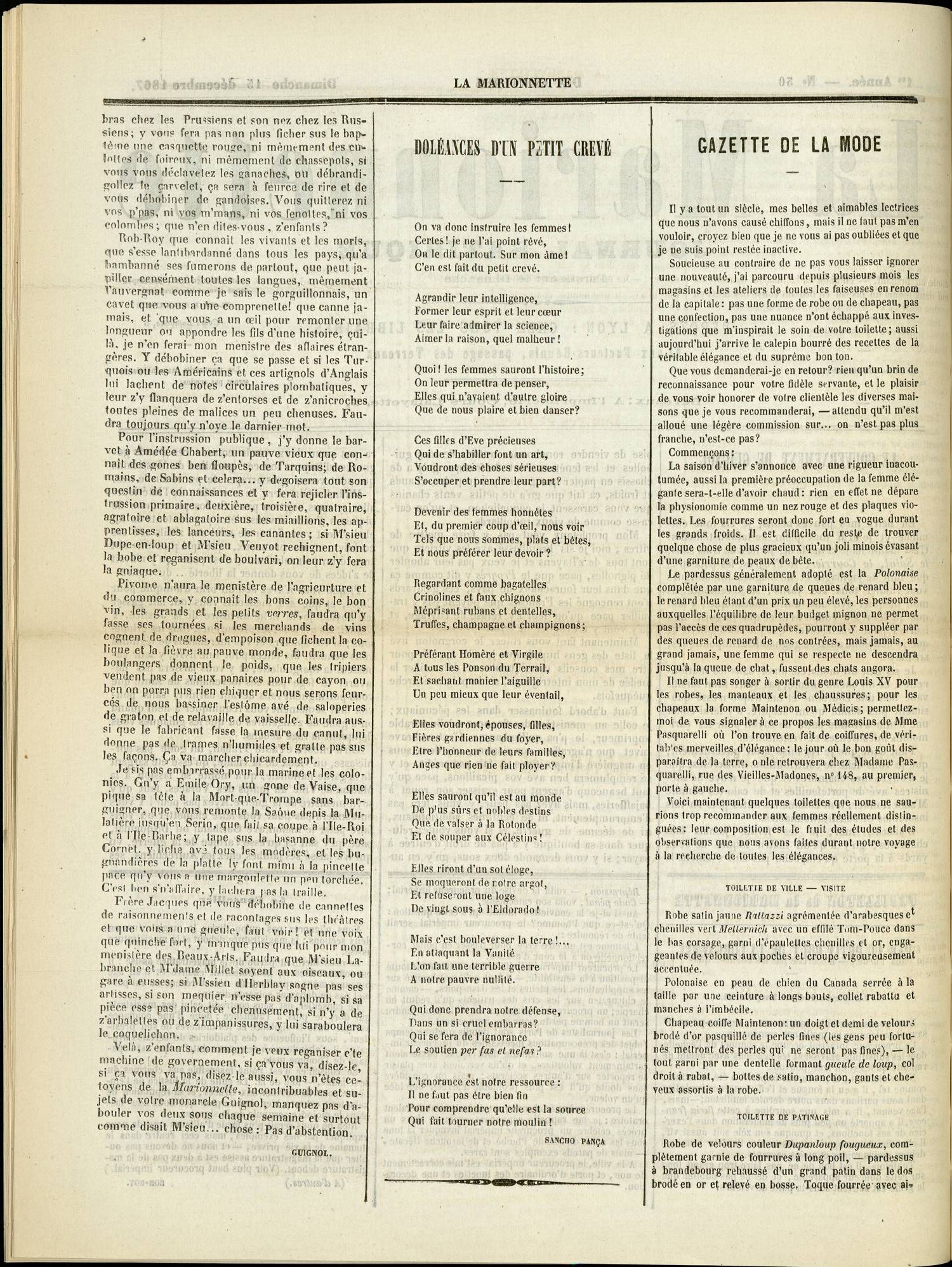 Contenu textuel de l'image : GAZETTE DE LA MODE 