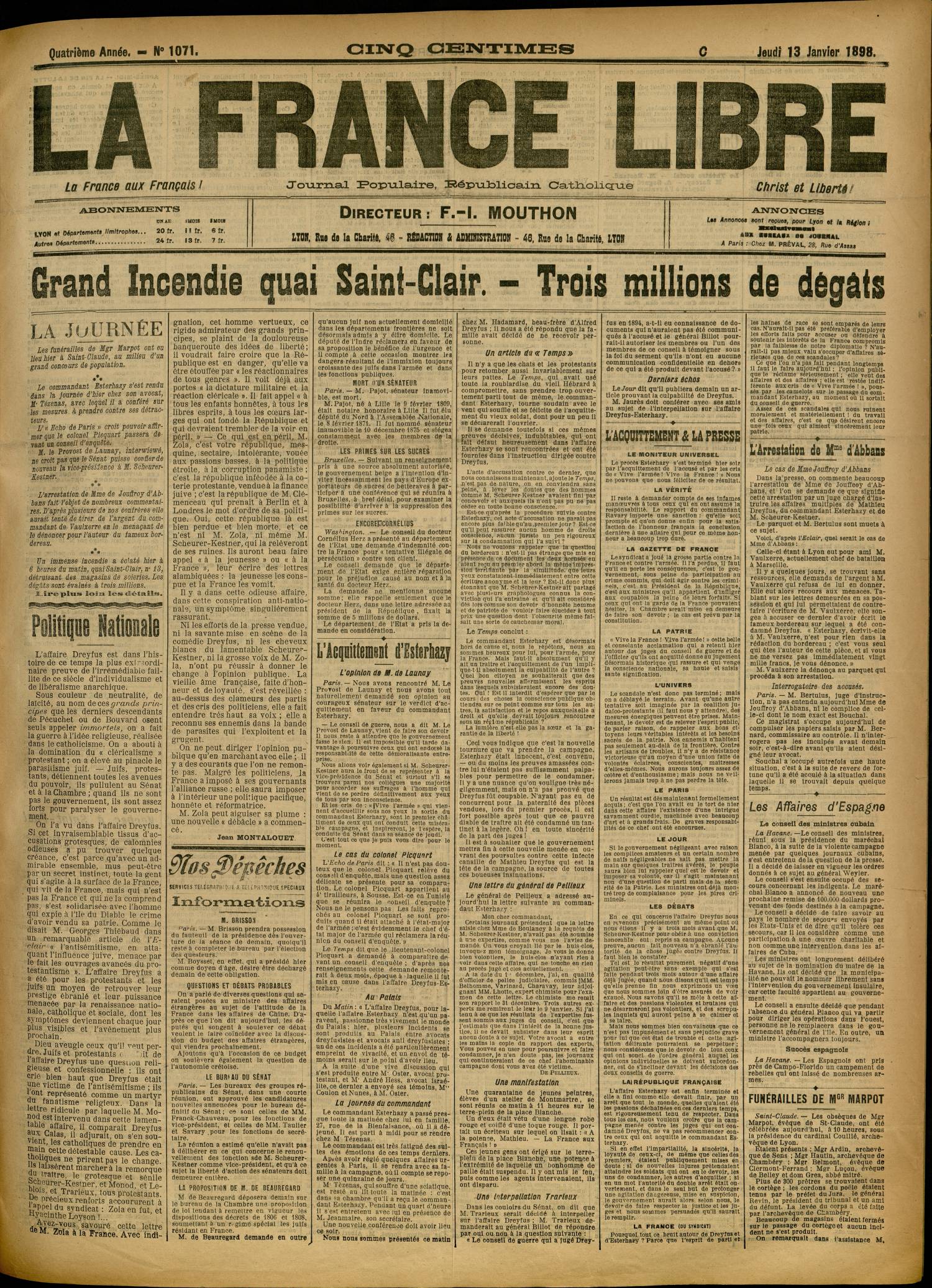 Contenu textuel de l'image : L'affaire Dreyfus est dans l'histoire de ce temps la plus èxfraordinaire preuve de l'irrémédiable faillite de ce siècle d'individualisme et de libéralisme anarchique. 