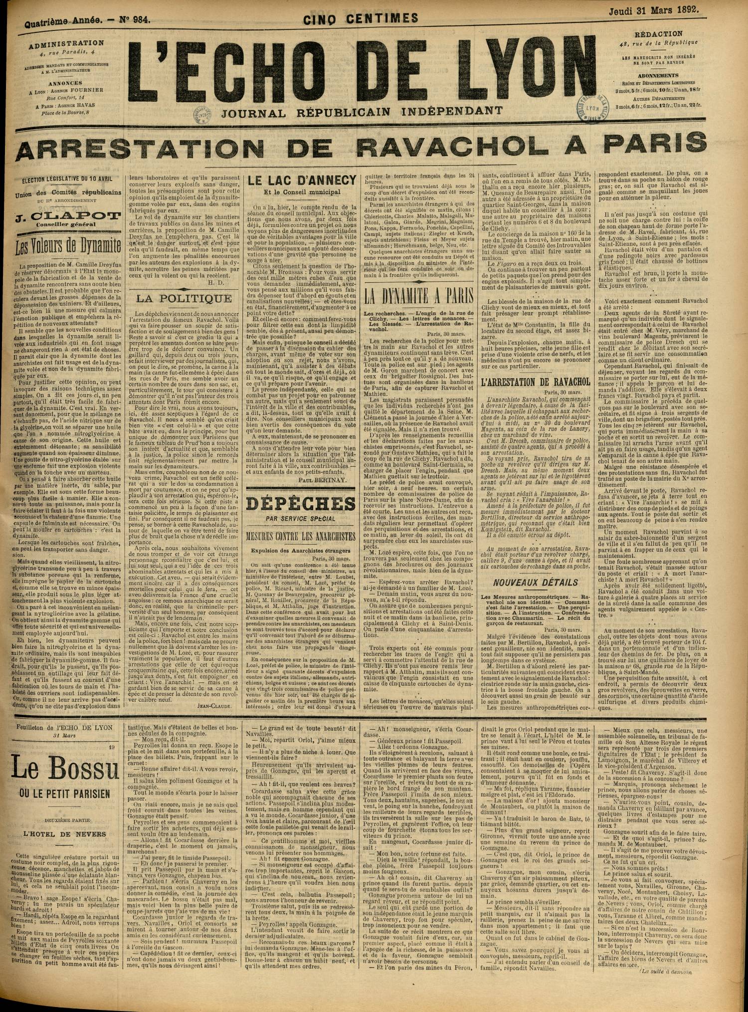 Contenu textuel de l'image : L'ARRESTATION DE RAVACHOL 